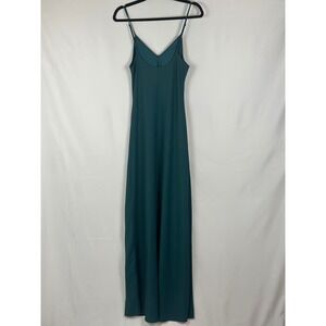 Rebecca Vallance Forest Green Silk Slip Maxi‎ Dress Spaghetti Strap V NWOT